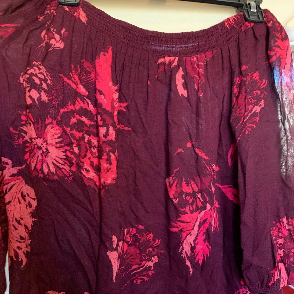 Burgundy and Pink Floral Off the Shoulder